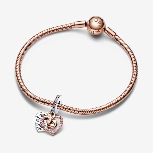 Pandora Rose Gold and Silver Heart Charm Bracelet - Picture 1 of 2